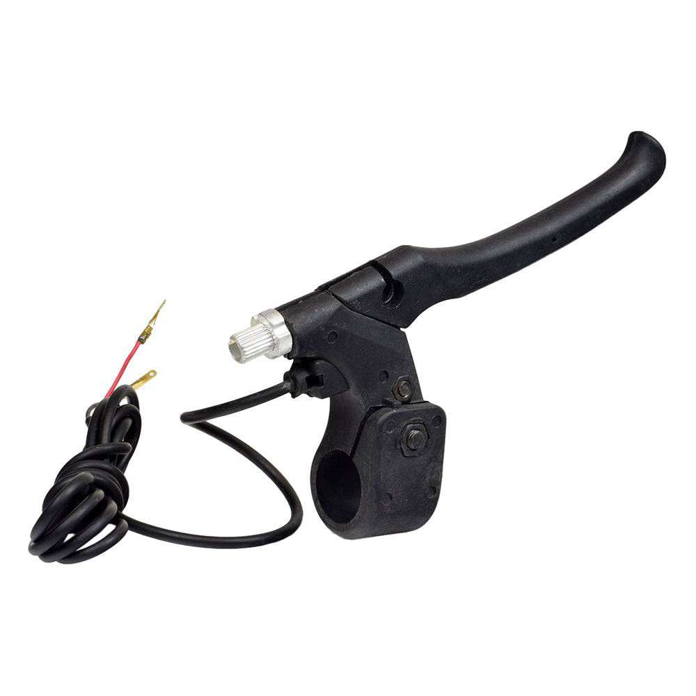 Brake Lever for the Razor PowerRider 360, featuring a black handlebar with an attached wire and cable, designed for the left side with a built-in brake switch and return spring.