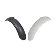 Front Fender for the Xiaomi Mi M365 electric scooter, showing a black and white durable ABS plastic fender with screw holes for easy attachment, designed to prevent mud and water splashes.