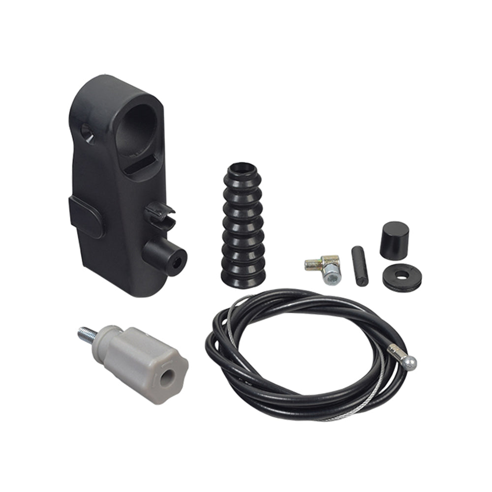 Hand Brake Assembly for the Drive Medical Nitro Rollator, featuring a black plastic component with an attached cable and screws, designed for efficient braking.