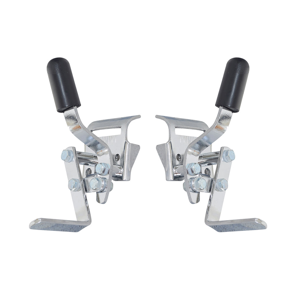 Invacare Style Wheel Lock for Wheelchairs with Detachable Armrests (Set of 2) featuring metal levers with black handles, designed to mount low on the wheelchair frame next to the wheels.