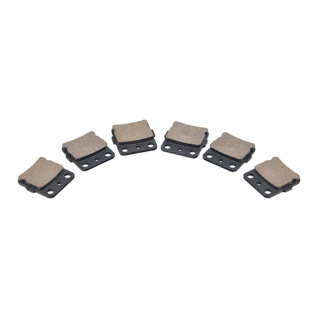 Front & Rear Semi-Metallic Brake Pad Set for the Honda Fourtrax TRX300 EX & TRX400 EX (Set of 6) displayed in a group, showing multiple close-ups of individual brake pads.