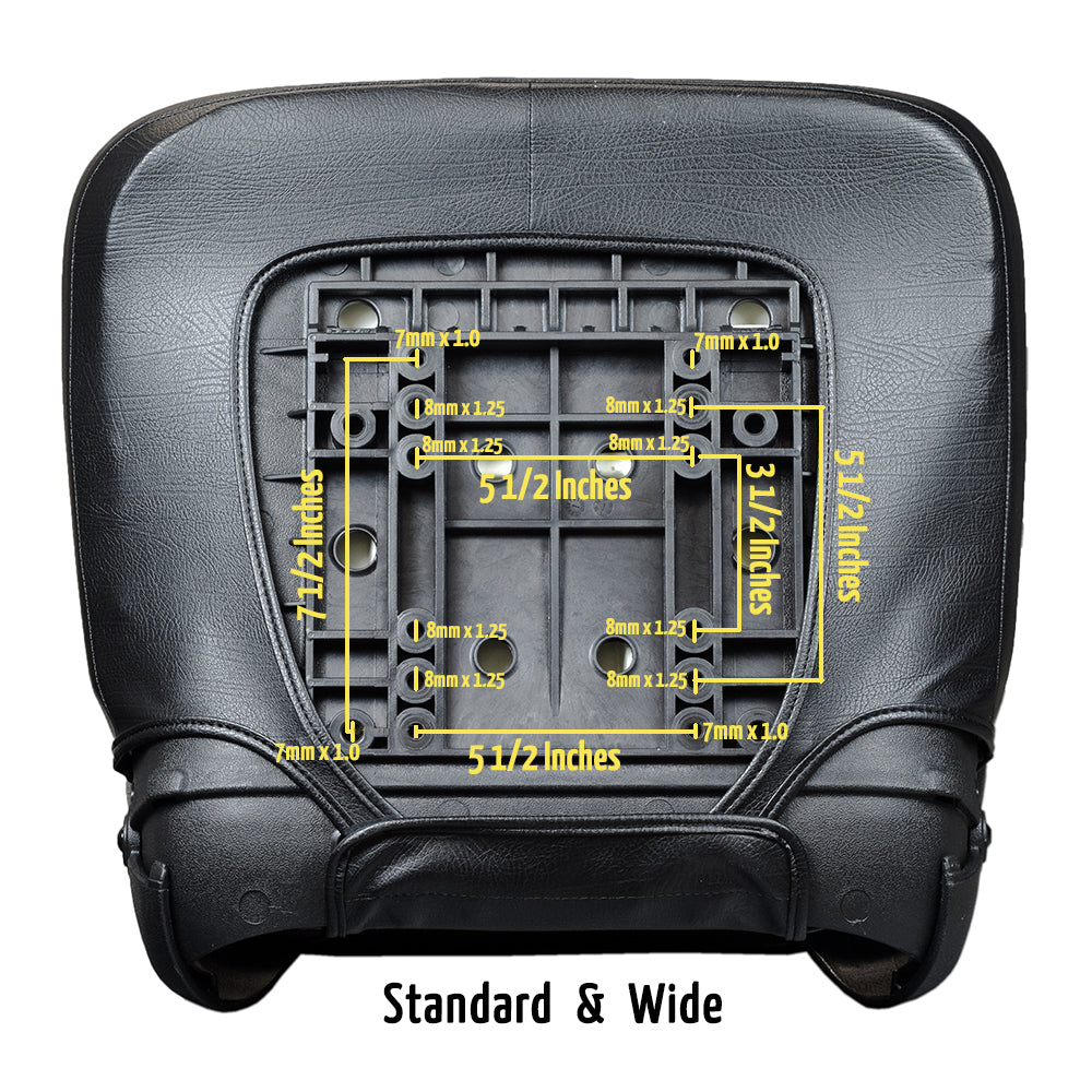 Universal Seat Assembly for the Golden Buzzaround XL (GB116) & LiteRider PTC (GP162) featuring black vinyl upholstery, yellow text, and a convenient seatback pouch.