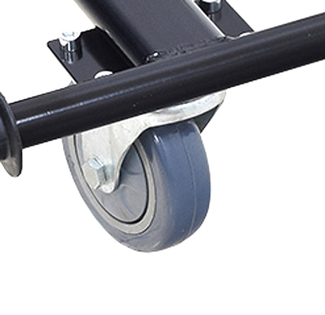 Front Caster for the Hoverboard Go-Kart Kit, featuring a 4 wheel mounted on a metal fork and axle assembly, designed for smooth swiveling and optimal compatibility with hoverboard go-kart frames.