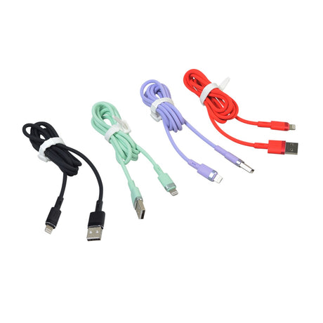 1-Meter USB Lightning Cable Charging Cord for iPhones & iPads, shown in a bundle with other cables, highlighting its tangle-resistant and durable design.