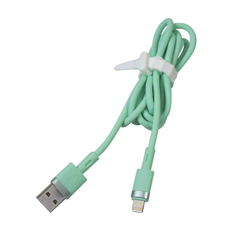 1-Meter USB Lightning Cable Charging Cord for iPhones & iPads, close-up showing the durable, tangle-resistant build with USB to 8-pin connectors, ideal for various Apple devices.