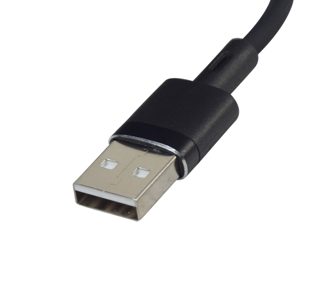 Close-up of a 1-Meter USB Lightning Cable Charging Cord for iPhones & iPads, showing the black and silver connector and tangle-resistant design. Ideal for replacing Apple USB to 8-pin cables.