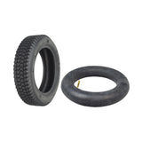 3.00-8 x 14x3 Pneumatic Black Tire with Q133 Tread and Inner Tube Set, featuring a detailed tread pattern and an embedded screw, displayed close-up for clarity.