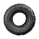 145/70-6 Off-Road Mini Bike Tires (Set of 2) featuring a black, tubeless design with a central hole, ideal for dirt and mud traction, available in knobby or V-tread patterns.