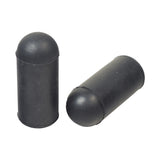 Black Rubber Tips for 5/8 Flat Invacare Style Wheelchair Wheel Locks (Set of 2) - close-up of two black cylindrical rubber tips with a white top, designed for Invacare wheelchair brake levers.