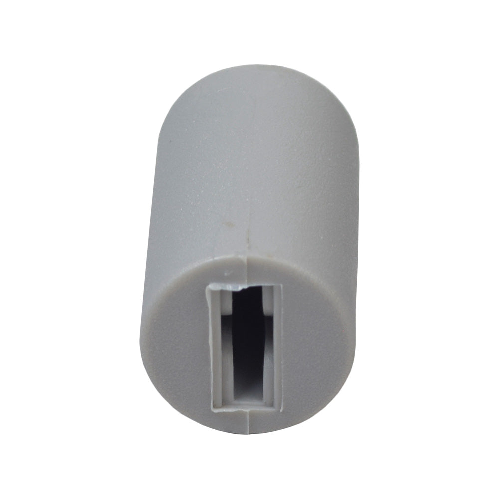 Gray Rubber Tips for 5/8 Flat Invacare Style Wheelchair Wheel Locks (Set of 2), featuring a close-up of a white plastic cylinder with a hole, highlighting its rubber grip design for wheelchair brakes.