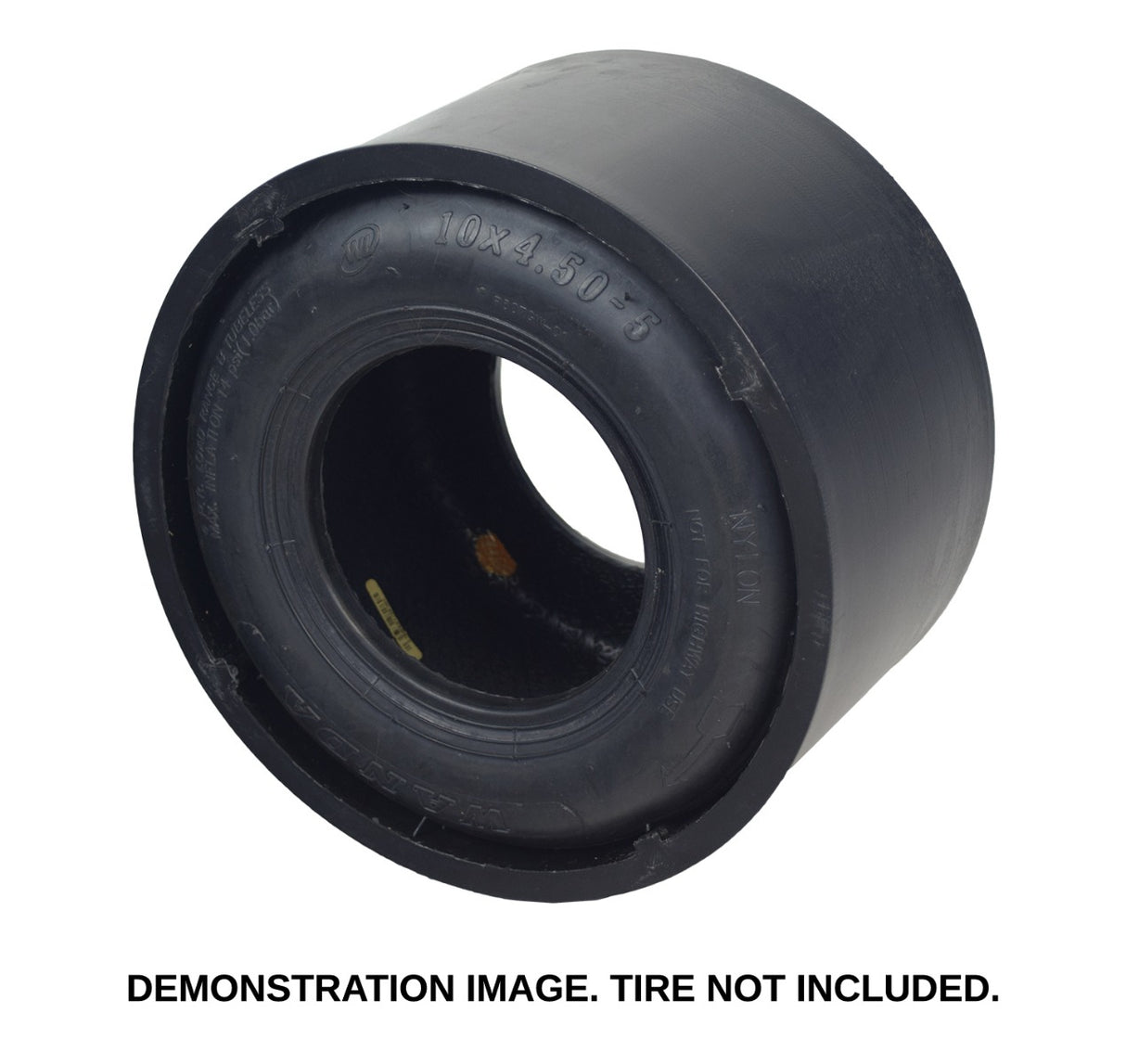 10x4.50-5 PVC Plastic Tire Sleeves for Drift Trikes (Set of 2) - Image shows a close-up of a black tire with a hole, designed to fit tightly and enhance drifting.