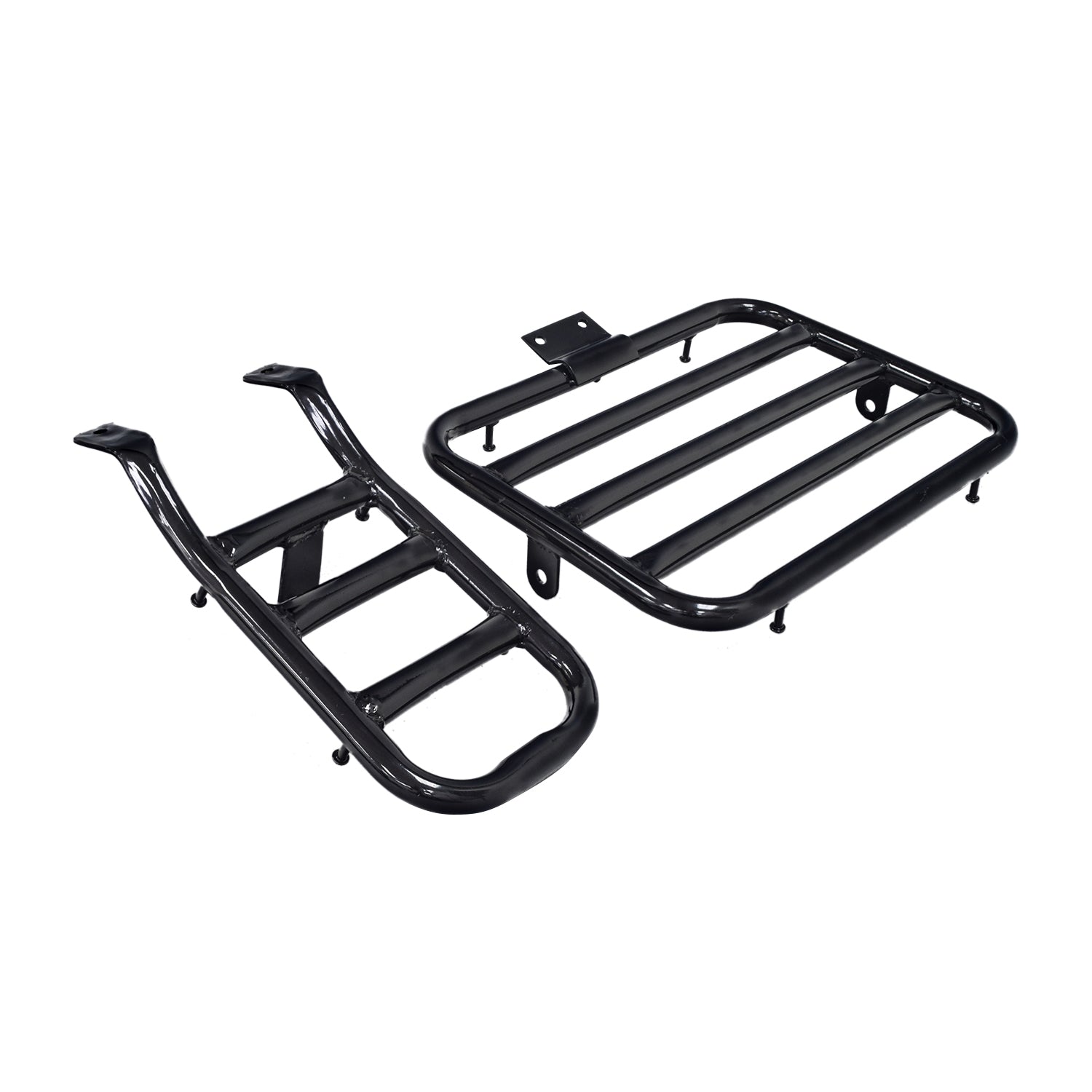 Cargo Rack for the Coleman CT200U Trail Mini Bike, featuring a sturdy black metal design with four parallel bars, ideal for enhancing utility and functionality without included mounting hardware or support struts.