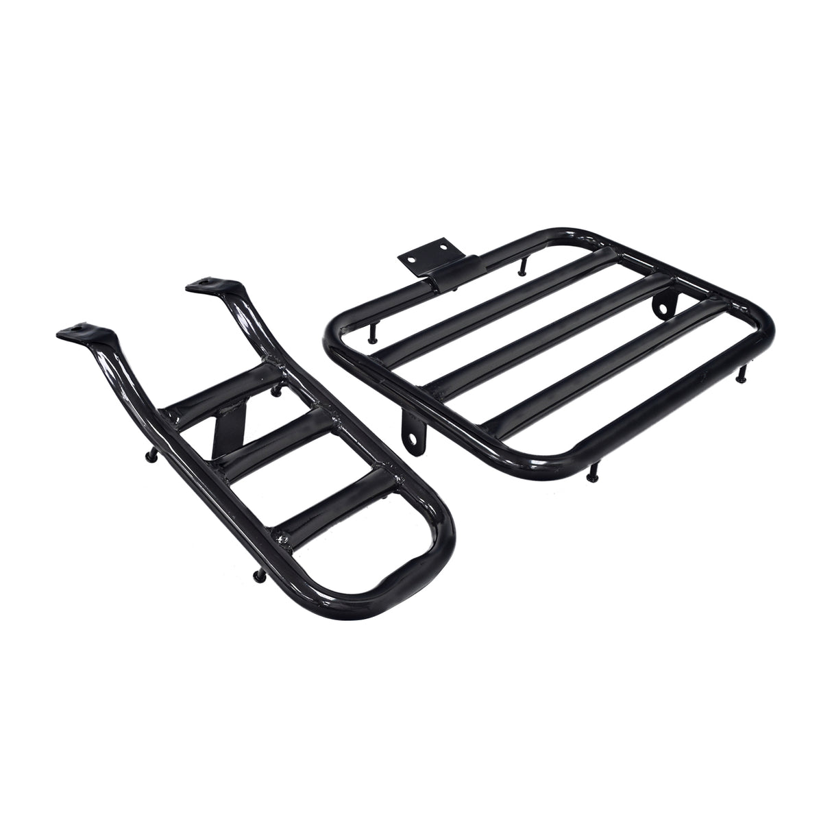 Cargo Rack for the Coleman CT200U Trail Mini Bike, featuring a sturdy black metal design with four parallel bars, ideal for enhancing utility and functionality without included mounting hardware or support struts.