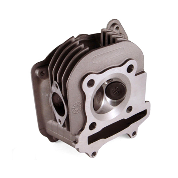 Close-up of a metal Cylinder Head for 150cc Hammerhead Off-Road® Go-Karts, showcasing its 2-valve design, essential for improved air intake.