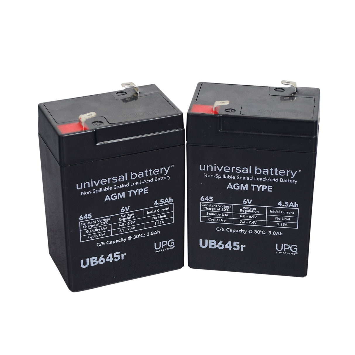 4.5 Ah 12 Volt AGM Battery Pack (Premium), consisting of two black batteries with white text, designed for various electric scooters and kid's ride-on products like ATVs and go-karts.