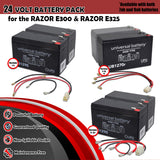 24 Volt Battery Pack for the Razor E300 & Razor E325, featuring two black batteries with white and red wires, designed for enhanced runtime and compatibility with multiple Razor E300/E325 scooter versions.