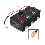 15 Ah 36 Volt Battery Pack for the Monster Moto / Mega Moto MM-E1000 Classic 1000w Electric Mini Bike, featuring three black batteries with red wires and a close-up plug.