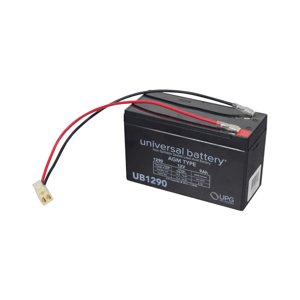 12 Volt Battery for the Razor E-Punk, featuring a black rectangular body with attached red and black wires. Ideal for both original and 2nd generation E-Punk models.