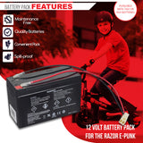 A boy rides a scooter with a battery, showcasing the 12 Volt Battery for the Razor E-Punk, an ideal replacement for both original and 2nd generation models.