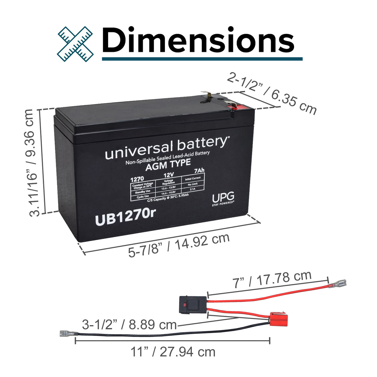 12 Volt Battery for the Rollplay Nighthawk, a black rechargeable battery with red and black wires.