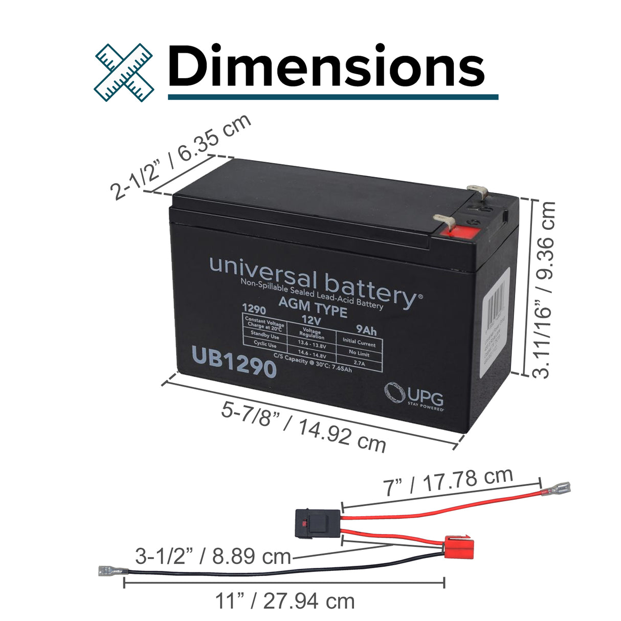 12 Volt Battery for the Rollplay Nighthawk, featuring a black rectangular body with red and white wires, white text, and a switch. Suitable for various ride-on toys, available with or without wire harness.