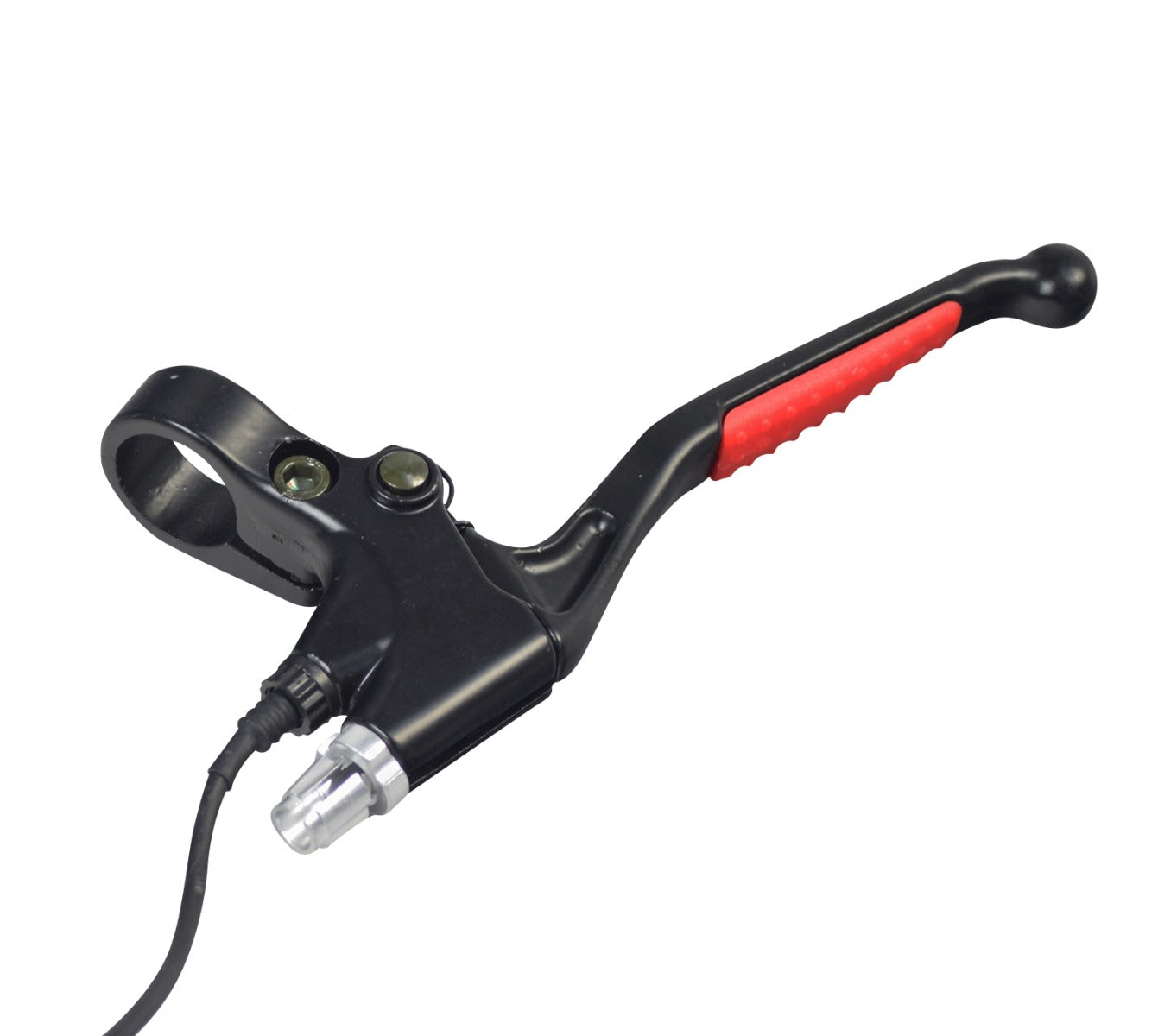 Left 2-Wire Black Aluminum Brake Lever for scooters, featuring a close-up of the lever with attached wire, designed for left-side handlebars, compatible with various electric and gas scooter brands.