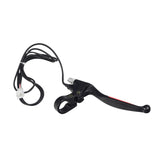 Right 2-Wire Black Aluminum Brake Lever for the Swagtron EB5 Pro Electric Bike, featuring a red handle and attached wires with white connectors, designed as a high-quality replacement part.