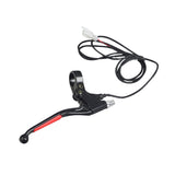 Right 2-Wire Black Aluminum Brake Lever for right-side scooter handlebars, featuring a black and red handlebar, brake lever, and cable with a white connector. Compatible with various electric and gas scooters.