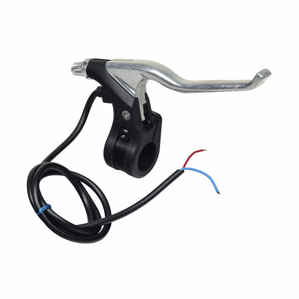 Aluminum Right Side Brake Lever with Wires for scooters, featuring a polished aluminum handle and attached cables. Ideal for electric scooters, dirt bikes, and mini bikes with front brakes.