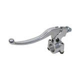 Left Brake Lever for the Baja Mini Bike MB165, featuring a sturdy silver metal construction with a screw on the handle for secure attachment.