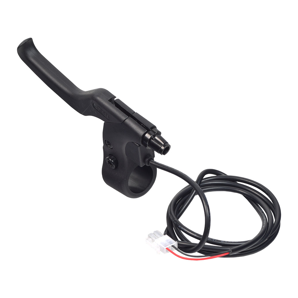 Brake Lever for Razor Power Core E90 (V1-2+) & E95 (V1+) Scooters, showing a black handlebar with an attached wire and close-up of the brake lever fully assembled with twin controller wires.