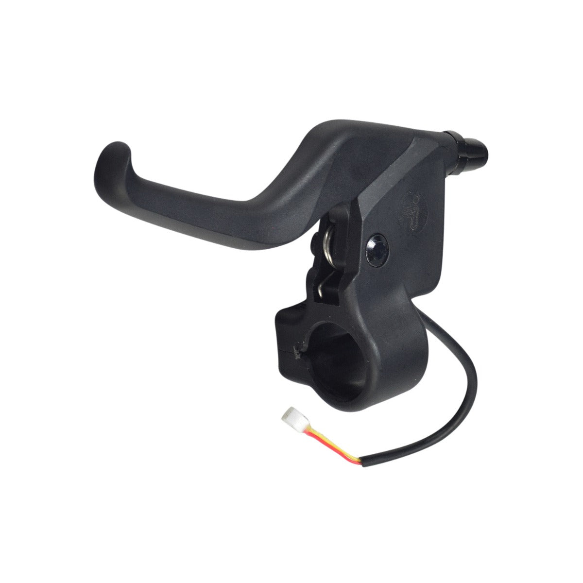 Brake Lever for the Ninebot ZING E10 eKickScooter, featuring a two-wire harness and connector, made from durable black plastic, shown in close-up highlighting its lever and wiring attachments.