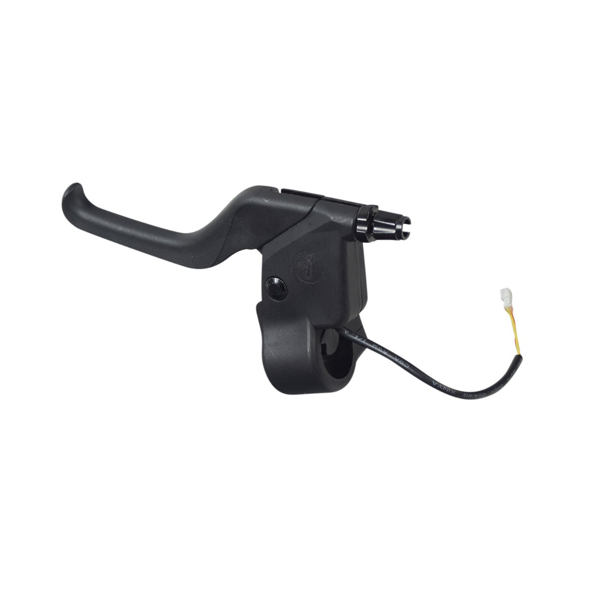 Brake Lever for the Ninebot ZING E10 eKickScooter, featuring a durable black plastic build, visible 2-wire harness, and connector, with a close-up of the lever mechanism and logo.