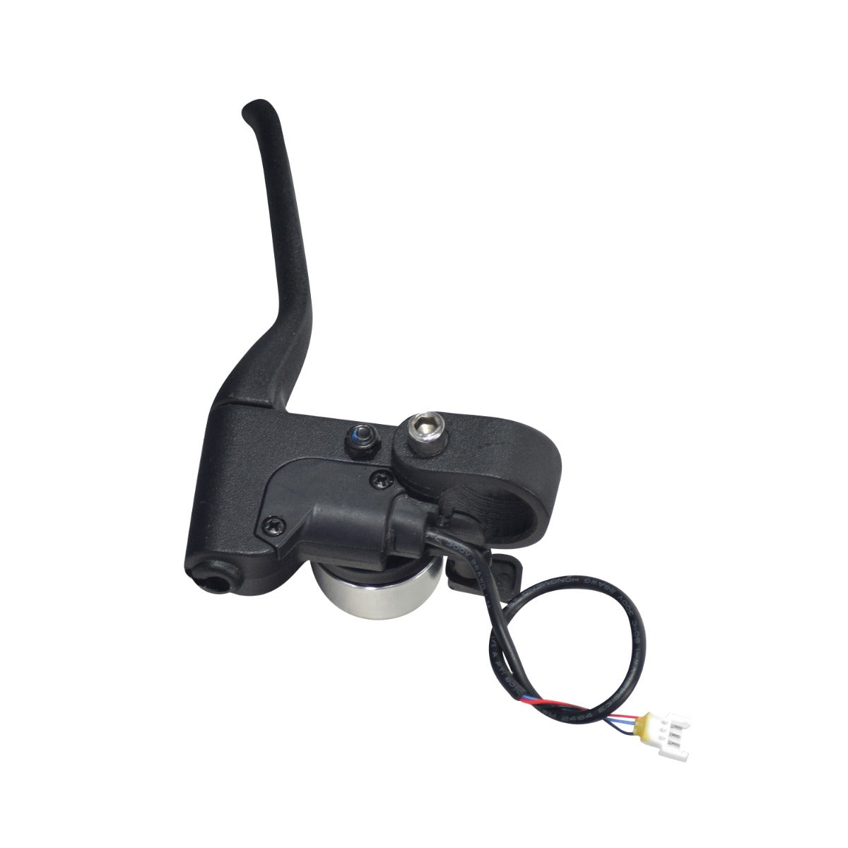 Brake Lever with Bell for GOTRAX Electric Scooters, showing a black handlebar with integrated wiring, a close-up of the lever, and the mounted bell on the clamp.