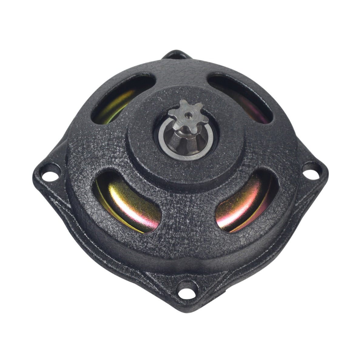 Clutch Bell Housing Gear Box with 6 Tooth Sprocket for 47cc & 49cc Pocket Bike & Scooter Engines, featuring a black round object with a visible metal center and gear wheel detail.