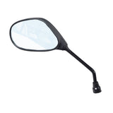 Left and Right Mirror Assembly for Baja Sun City (SC50) (OEM) featuring a close-up view of a black-handled, side mirror with a rubber base, compatible with various scooters.