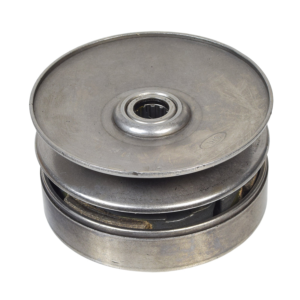 Complete Clutch Assembly (Driver Pulley) for the TaoTao ATM50-A1 Scooter, showcasing a round metal disk with a central hole, essential for 50cc 4-stroke QMB139 engines.