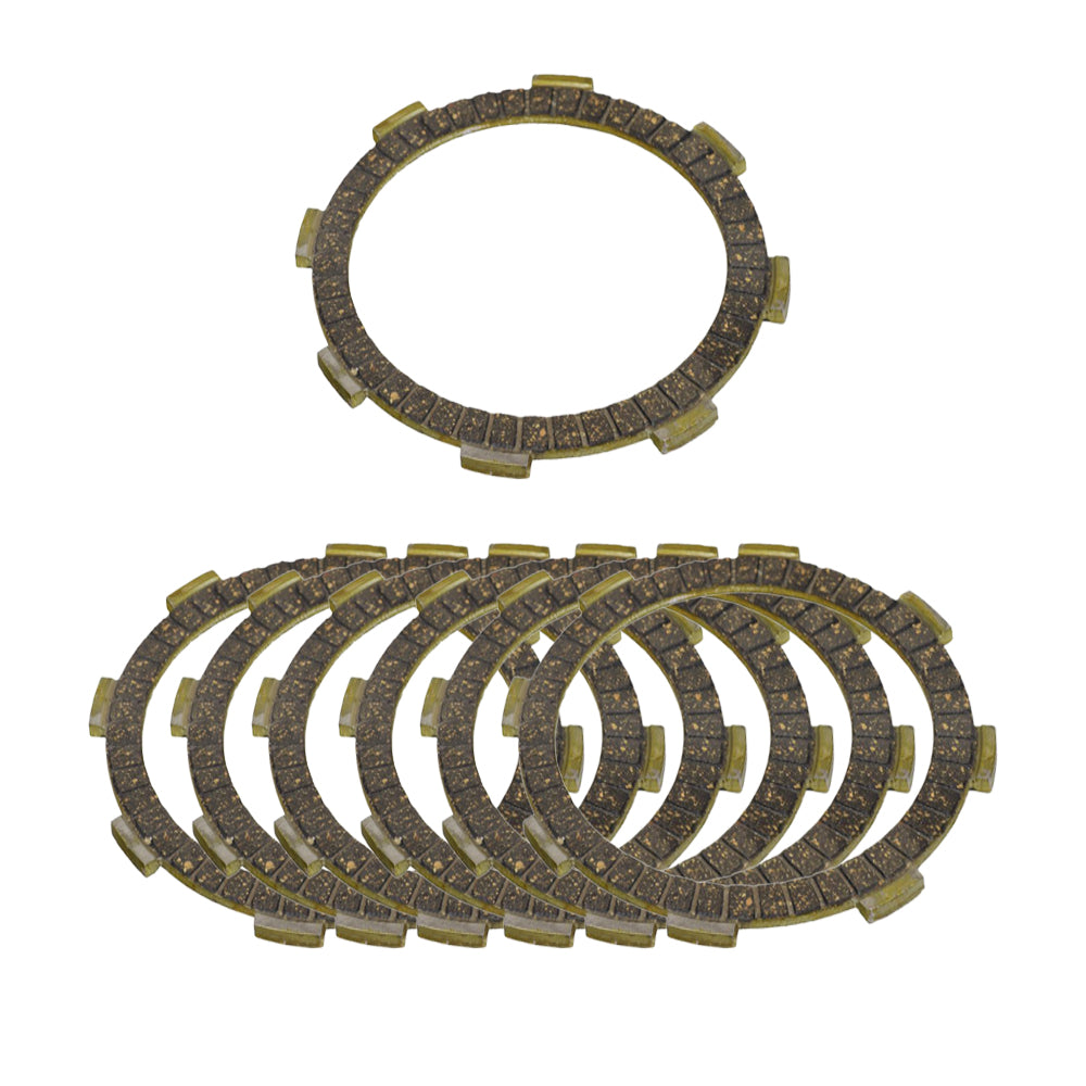 Clutch Plate for 110cc, 125cc, 150cc, 200cc, & 250cc ATVs & Dirt Bikes (Set of 7). Image shows a group of circular metal clutch plates with small holes.