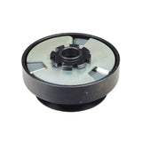 Clutch Assembly with 3/4 Shaft & Belt Pulley for Go-Karts & Mini Bikes, featuring a black and silver circular design with a metal nut and a 1/2 drive belt pulley.