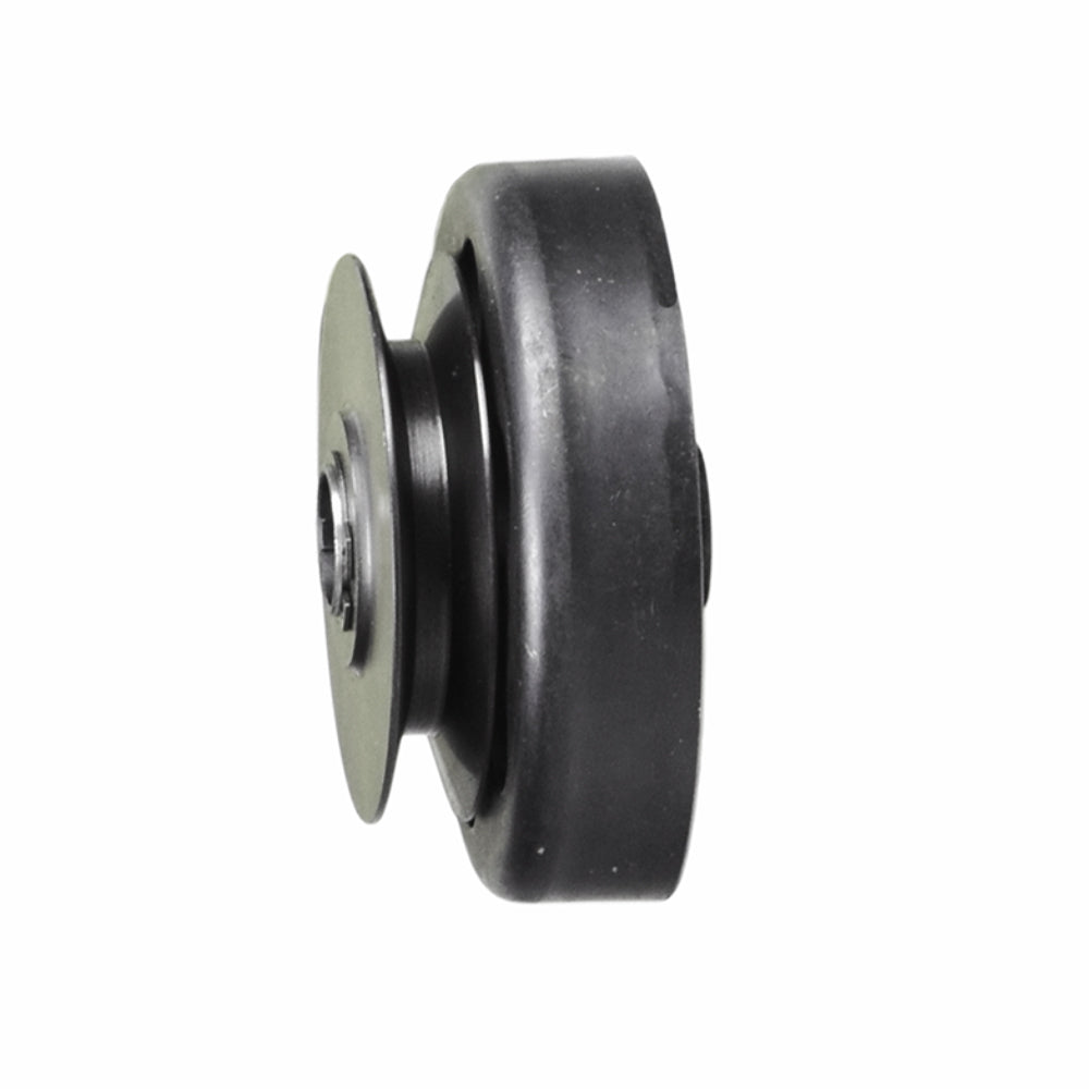 Clutch Assembly with 3/4 Shaft & Belt Pulley for Go-Karts & Mini Bikes, featuring a black round object with a round metal disk and a close-up of a black pulley.