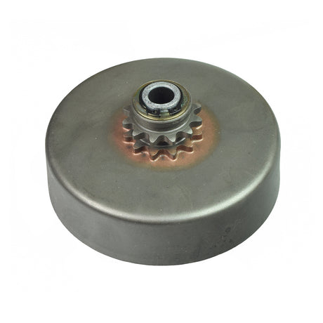 12 Tooth Heavy Duty Clutch Assembly with 1 Bore & #35 Chain Sprocket for Go-Karts & Mini Bikes, featuring a close-up view of the robust metal clutch with a visible sprocket and gear teeth.