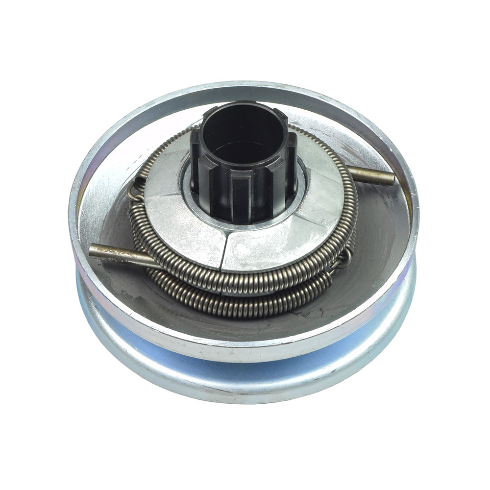 1 Shaft Series 30 Torque Converter Driver Clutch Assembly for Go-Karts & Mini Bikes, featuring a metal body with a black plastic tube and silver rim, suitable for 3/4 asymmetrical belts.