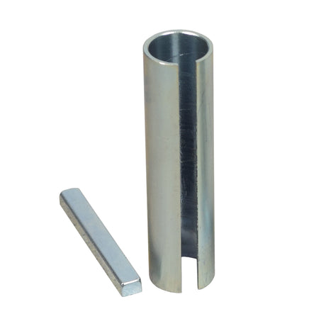 Shaft Sleeve Adapter with Step Key for Go-Kart Engines, showing a metal cylinder with a long handle and a rectangular metal bar, designed to increase crankshaft diameter for larger wheels and pulleys.