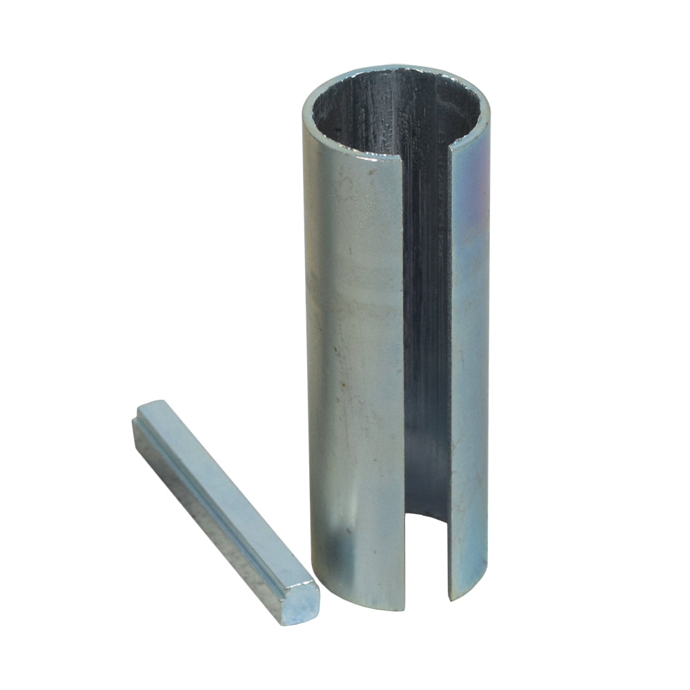 Shaft Sleeve Adapter with Step Key for Go-Kart Engines, featuring a close-up of a cylindrical metal spacer with an attached rectangular metal bar, designed to increase crankshaft diameter for larger wheels and pulleys.