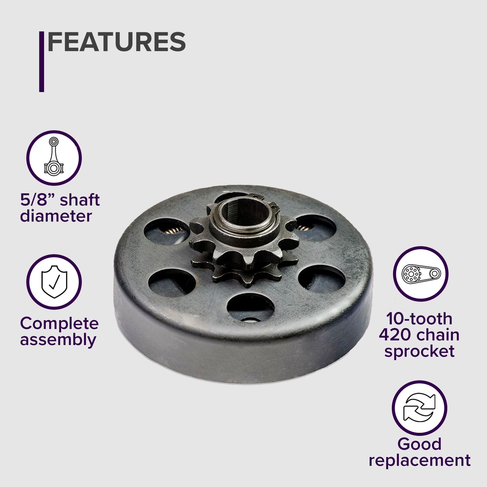 Clutch Assembly with 10-Tooth 420 Chain Sprocket for the Coleman BT200 – Monster Scooter Parts Clutch Assembly with 10-Tooth 420 Chain Sprocket for the Coleman BT200 – Monster Scooter Parts