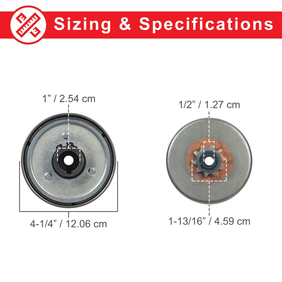 Heavy Duty Clutch Assembly with 1 Bore & #40/41/420 Chain Sprocket for Go-Karts & Mini Bikes featuring a metal circular sprocket and gear, close-up view highlighting the precision engineering details.