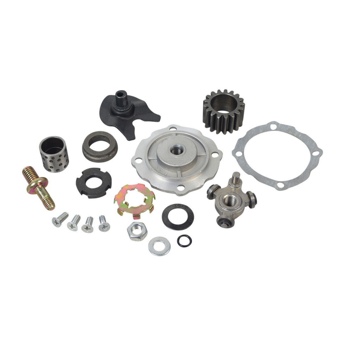 Clutch Accessory Kit for 17 Tooth Semi-Auto Clutches on TaoTao ATK125A, GK110, & Jeep Auto Go-Karts, featuring close-up views of metal parts, including gears, gaskets, bolts, and bearings.