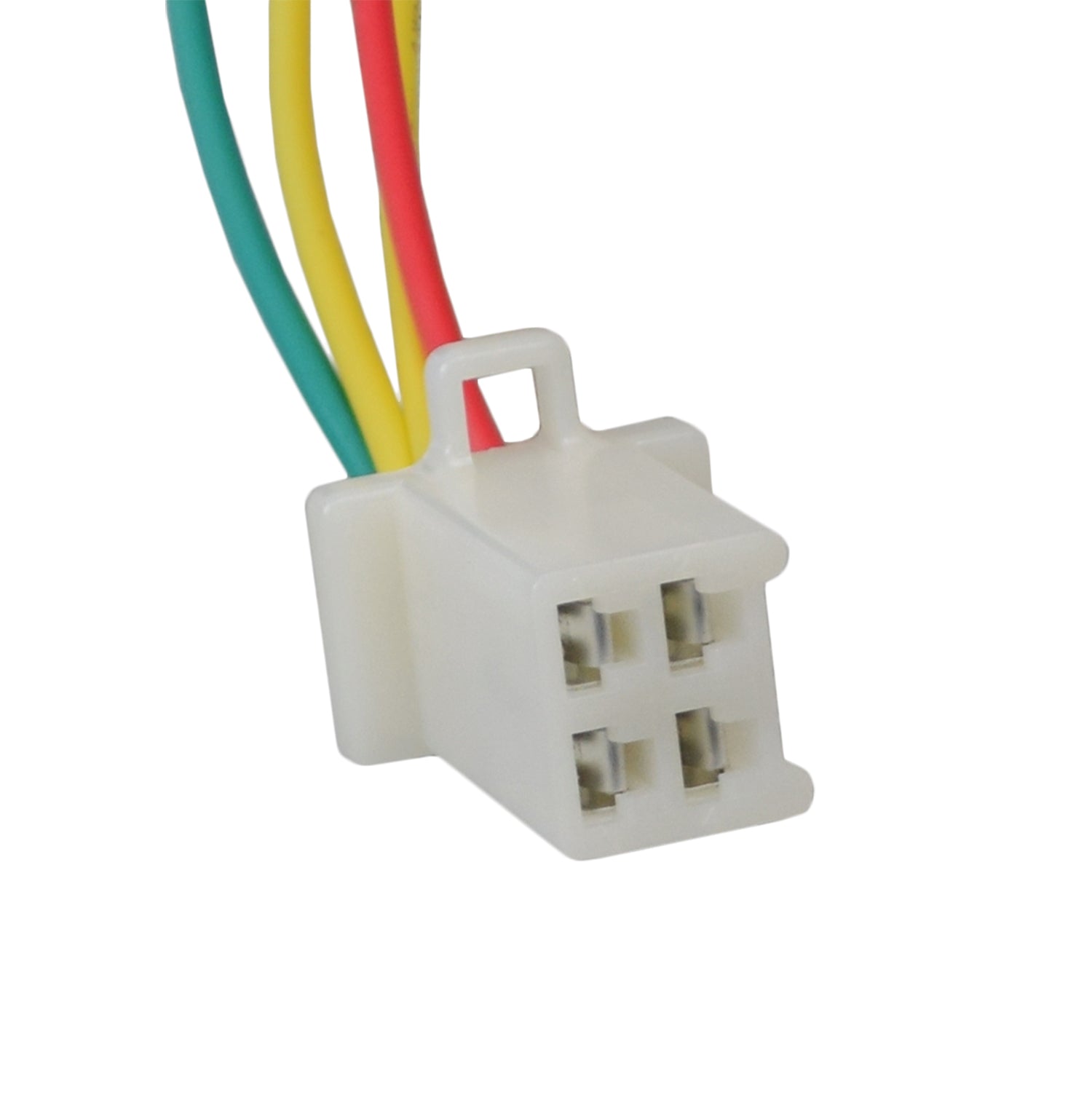 ZK2430D-FS Control Module with 4-Wire Throttle Connector for Razor Pocket Rocket (Versions 27+); close-up of a white plastic connector with colorful wires, designed for electrical connection.