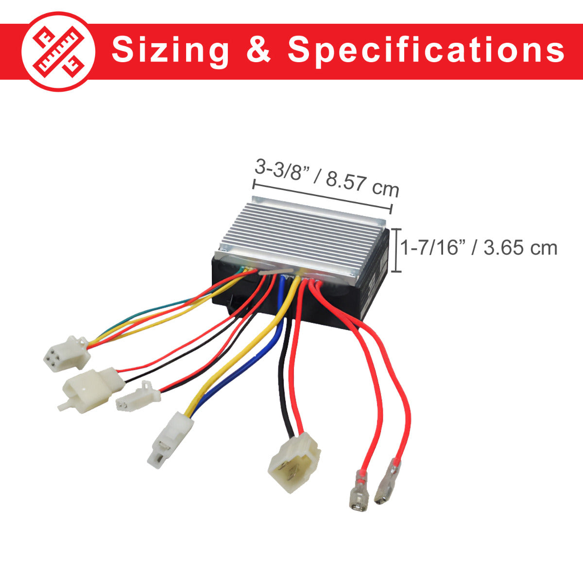 ZK2430D-FS Control Module with 4-Wire Throttle Connector for the Razor Pocket Mod, Versions 45+. The image shows an electrical device with wires connected, essential for throttle control.