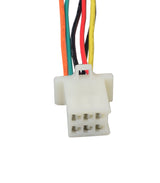 HB2430-TYD6K-FS Control Module with 6-Wire Throttle Connector for the Razor Ground Force Drifter, Versions 3+. Close-up of the white connector attached to several colored electrical wires.